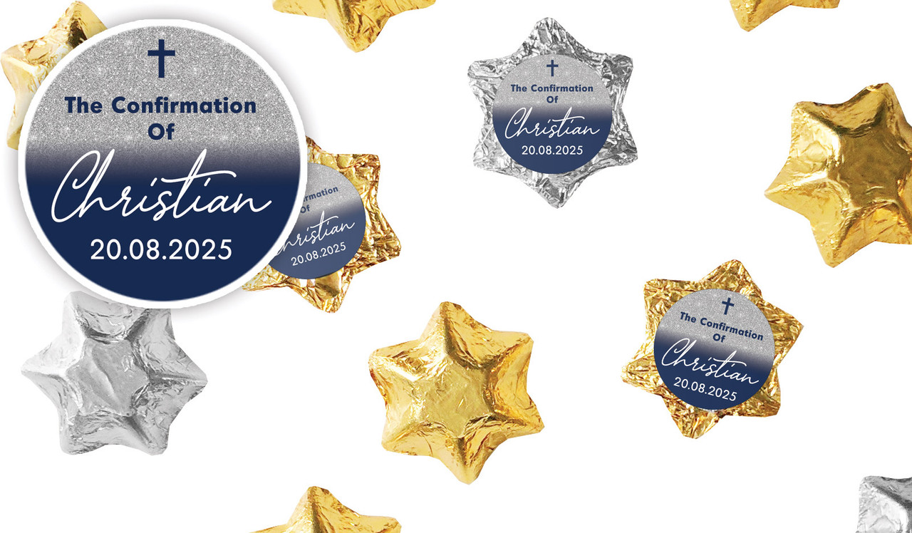 Blue And Silver Glitter Confirmation Personalised Foil Chocolate Stars