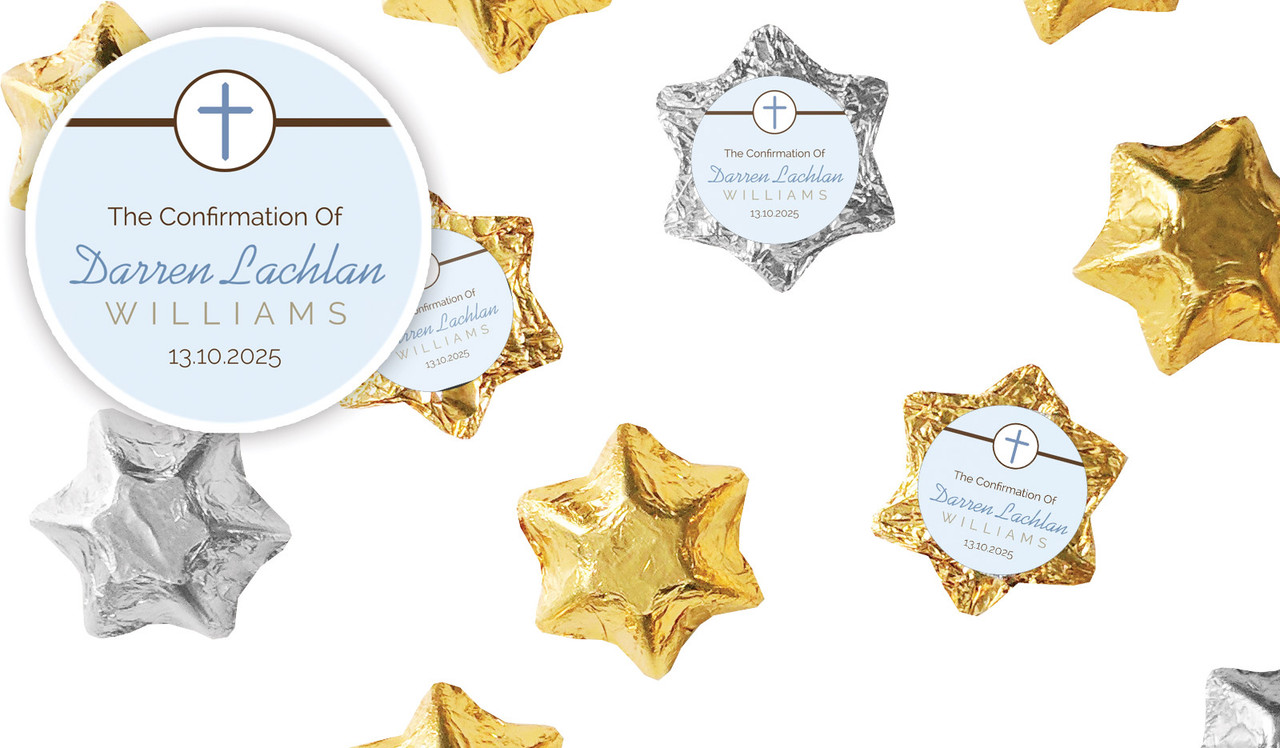 Cross Blue Confirmation Personalised Foil Chocolate Stars