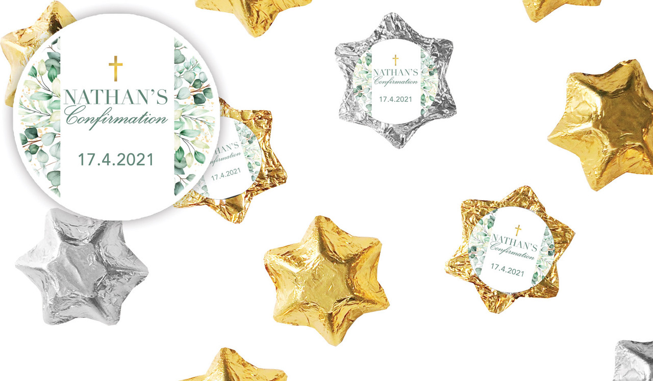 Eucalyptus Watercolour Confirmation Personalised Foil Chocolate Stars