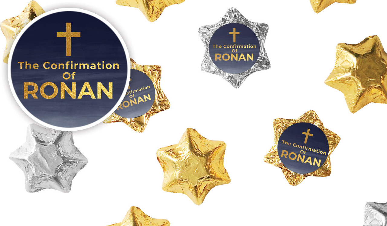 Navy Blue Watercolour Confirmation Personalised Foil Chocolate Stars
