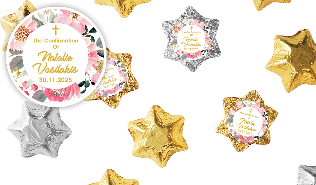 Pink Garden Confirmation Personalised Foil Chocolate Stars