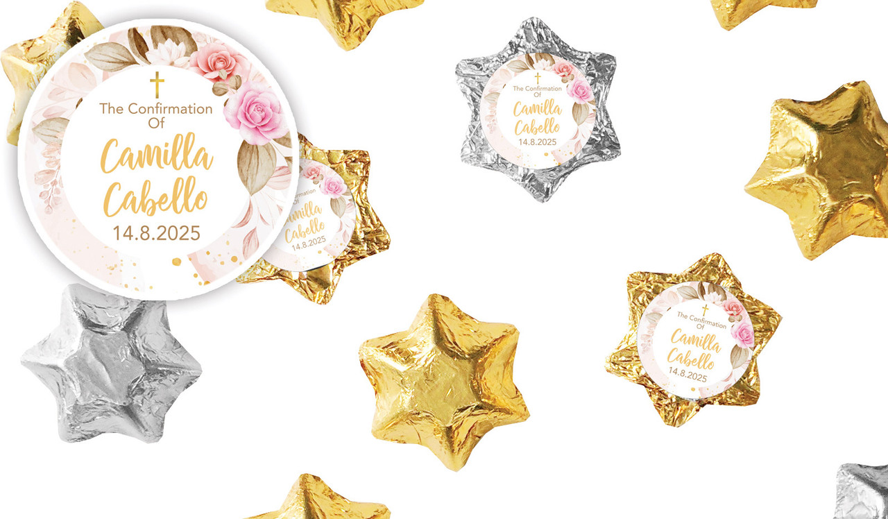 Pretty Roses Confirmation Personalised Foil Chocolate Stars