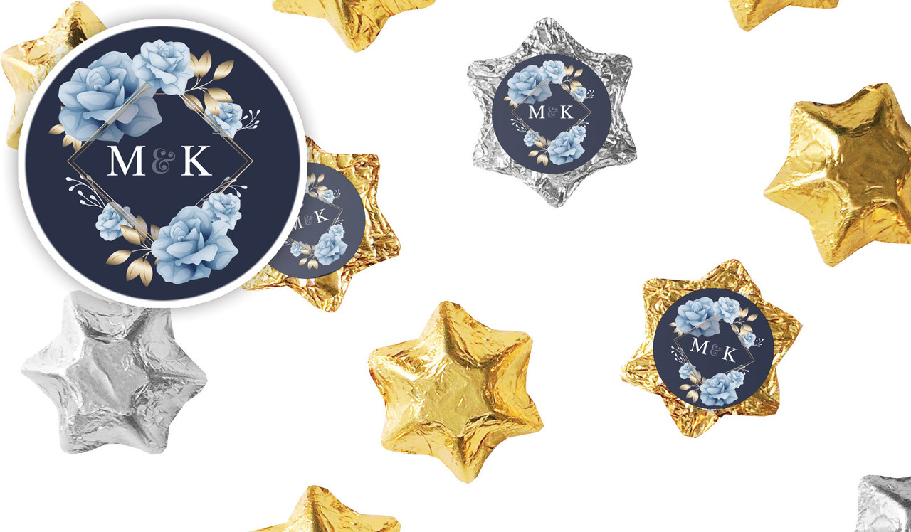 Flowers On Navy Engagement Personalised Foil Chocolate Stars