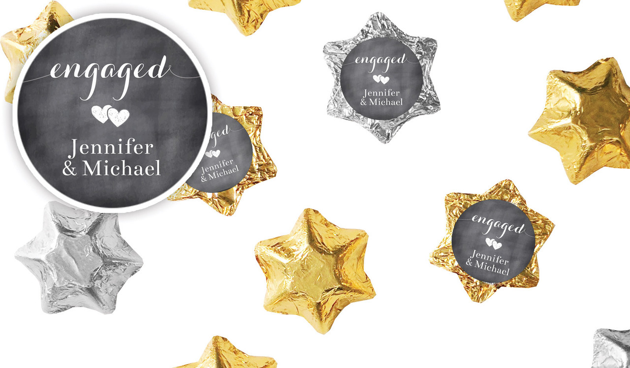 Flowing Words Chalkboard Engagement Personalised Foil Chocolate Stars