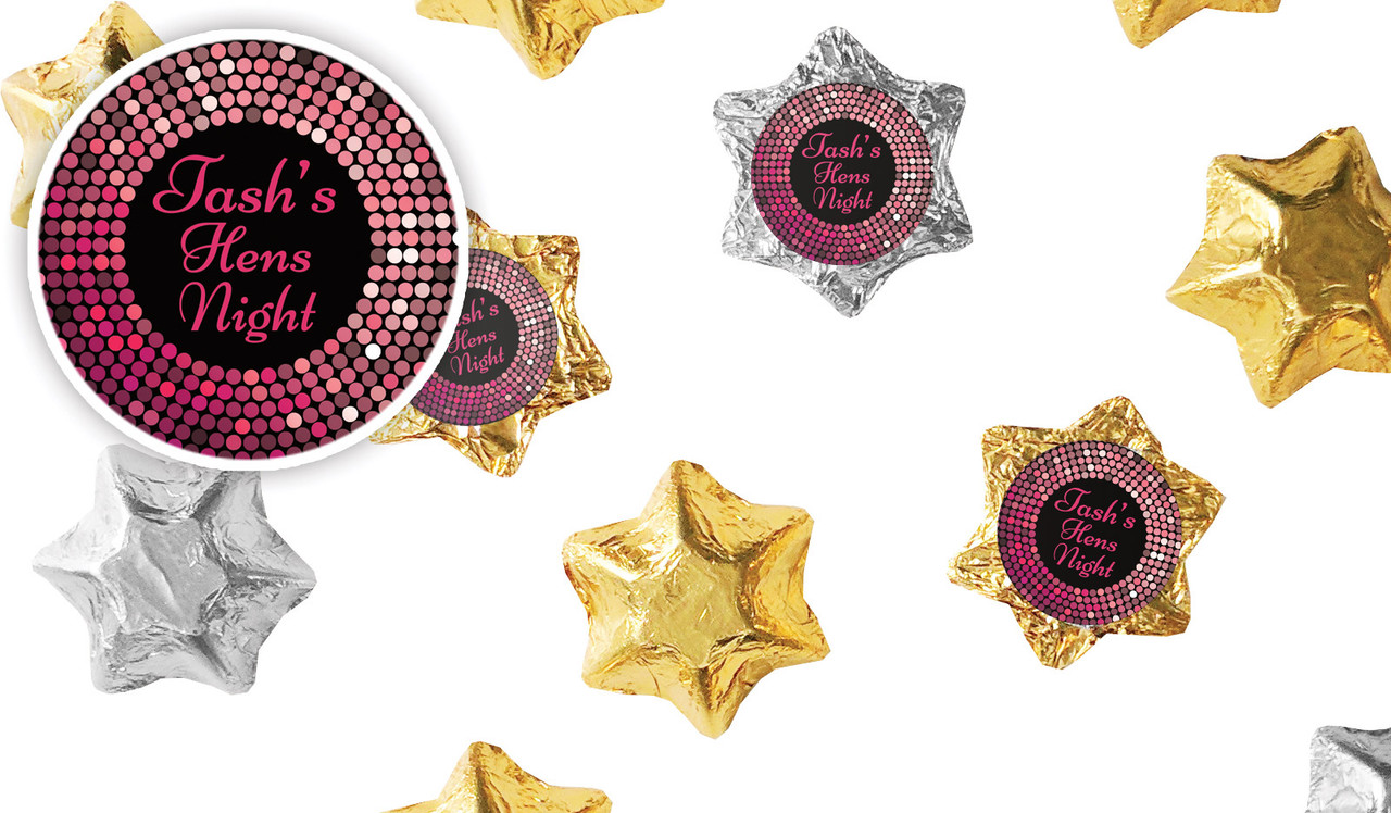Pink Disco Hens Night Personalised Foil Chocolate Stars