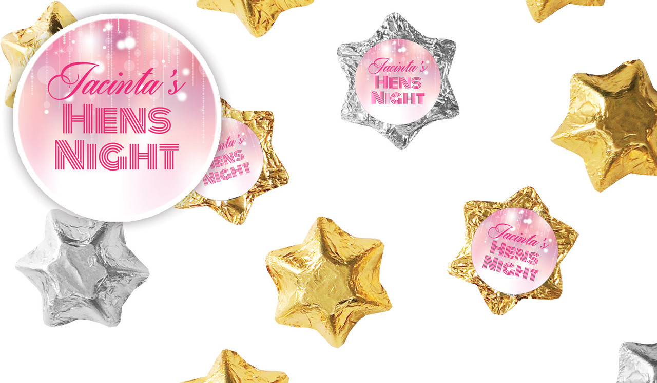 Pink Glam Hens Night Personalised Foil Chocolate Stars