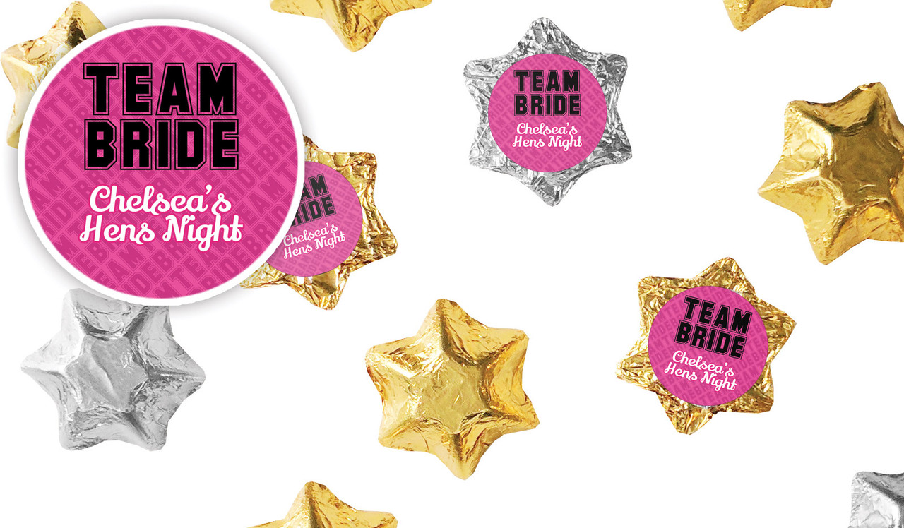 Team Bride Hens Night Personalised Foil Chocolate Stars