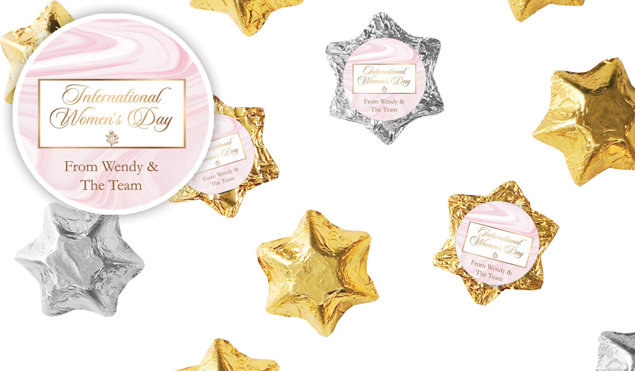 Pink Marble International Womens Day Personalised Foil Chocolate Stars