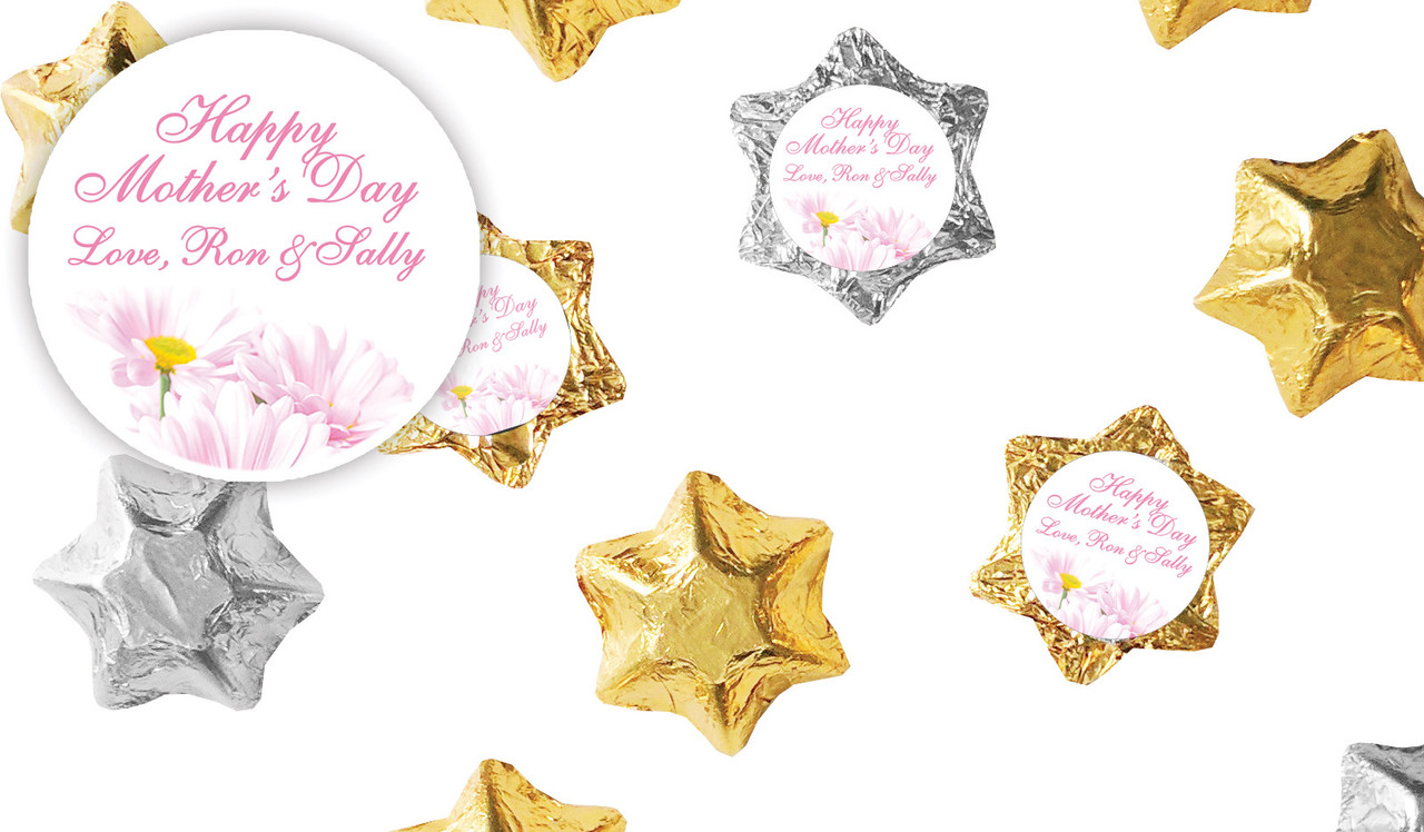Pink Daisies Mothers Day Personalised Foil Chocolate Stars