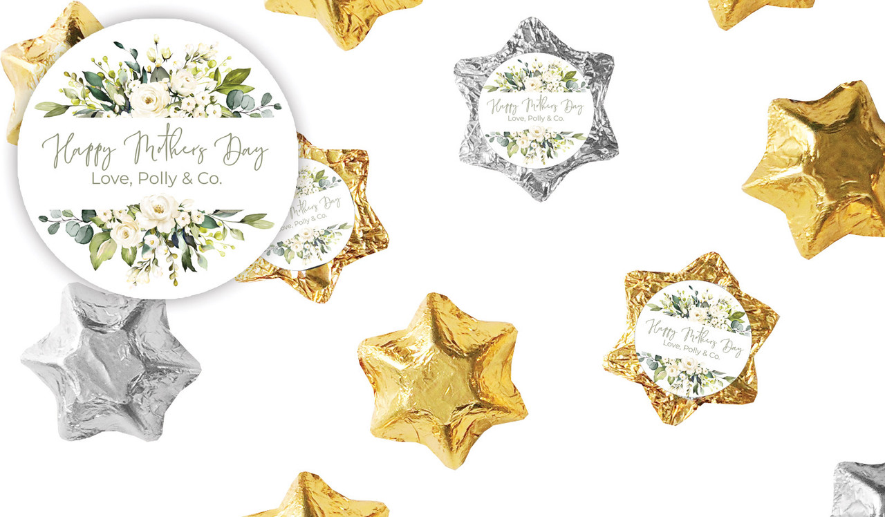 White Roses Mothers Day Personalised Foil Chocolate Stars