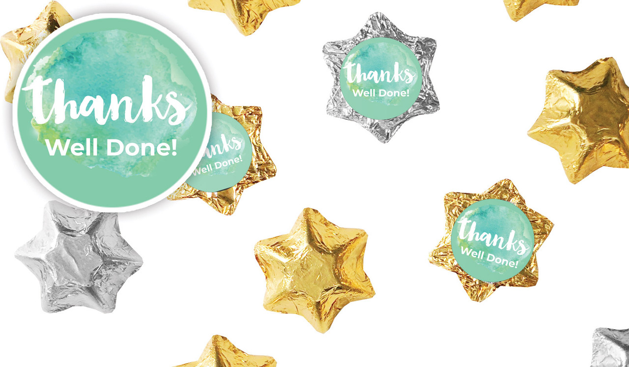 Watercolour Thanks Green Personalised Foil Chocolate Stars