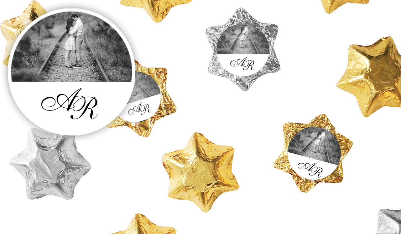 Add A Photo White Wedding Personalised Foil Chocolate Stars