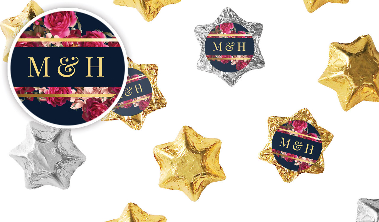 Bold Floral Wedding Personalised Foil Chocolate Stars
