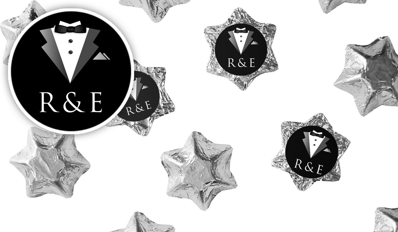 Bride & Groom Suit Wedding Personalised Foil Chocolate Stars