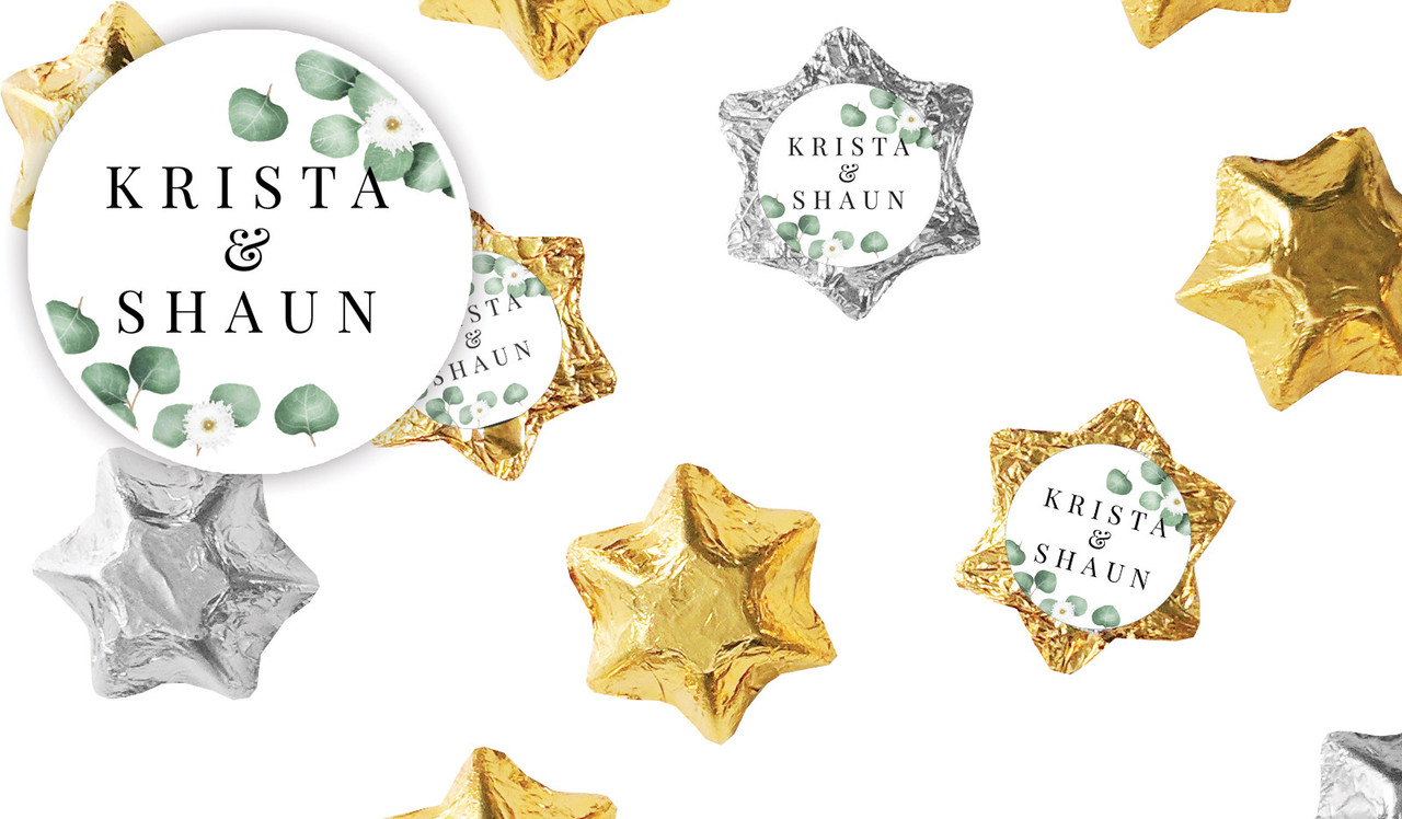 Eucalyptus Wedding Personalised Foil Chocolate Stars
