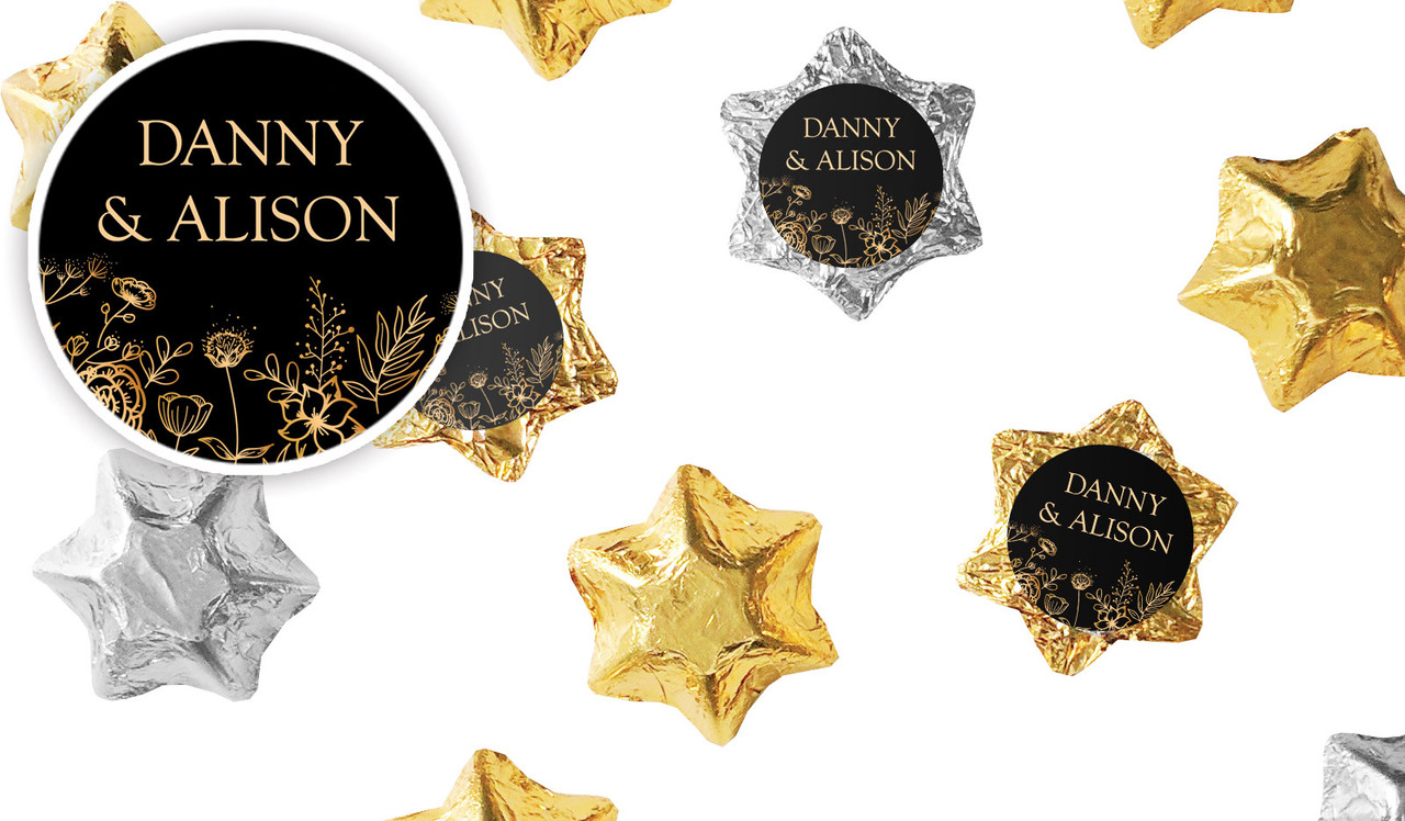 Flowers On Black Wedding Personalised Foil Chocolate Stars