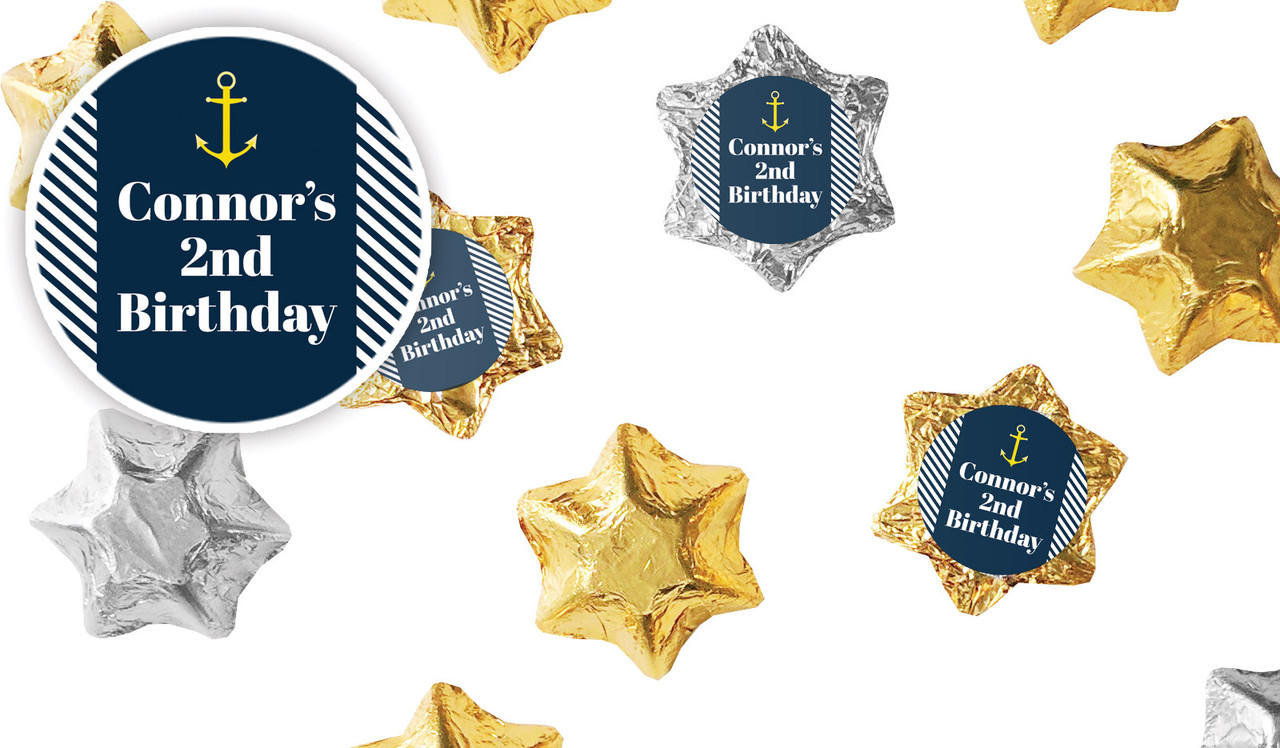 Gold Marine Nautical Wedding Personalised Foil Chocolate Stars