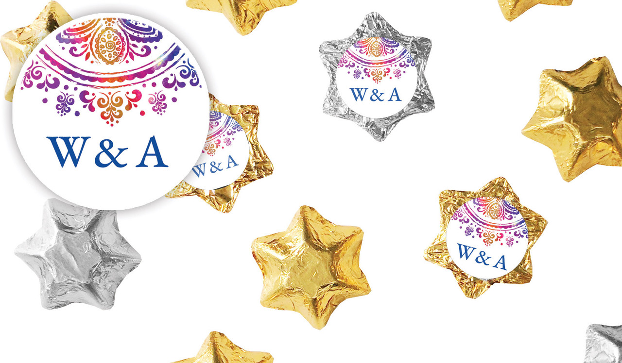 Radiant Mandala Wedding Personalised Foil Chocolate Stars