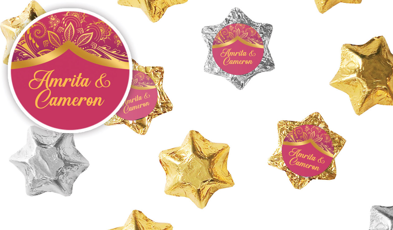 Regal Pink And Gold Wedding Personalised Foil Chocolate Stars
