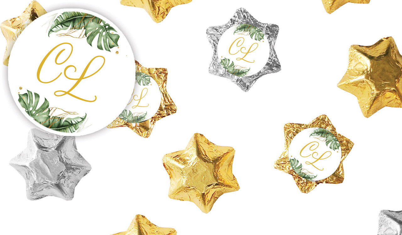 Tropical Palm Wedding Personalised Foil Chocolate Stars