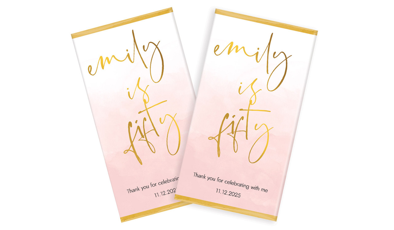 Gold On Blush Personalised Chocolate Bar Birthday Favour