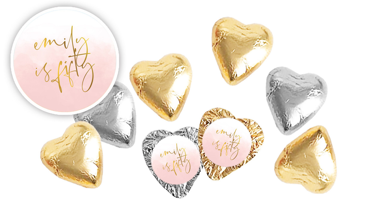 Gold On Blush Personalised Foil Chocolate Hearts