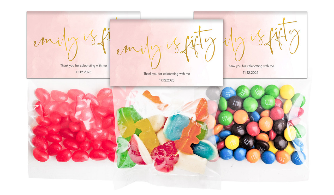 Gold On Blush Personalised Lolly Bag With Topper