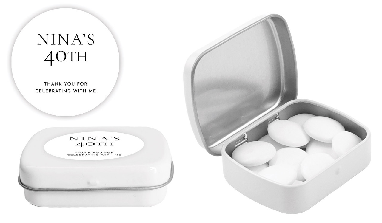 Right Aligned White Birthday Personalised Mint Tins