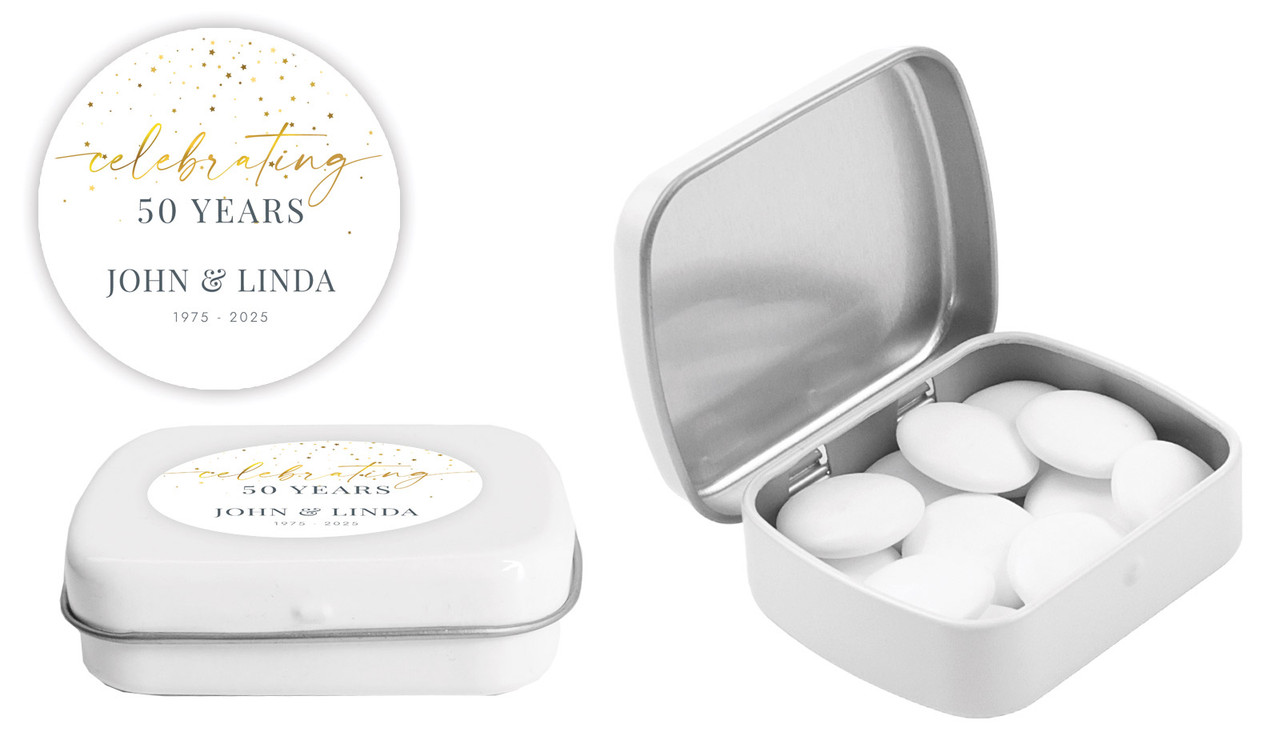 Falling Confetti Anniversary Personalised Mint Tins
