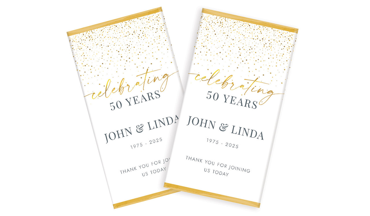 Falling Confetti In Gold Wedding Anniversary Chocolates