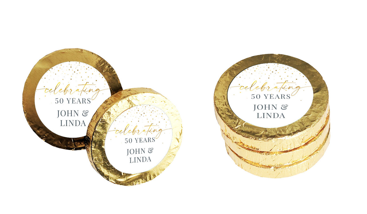 Falling Confetti Anniversary Custom Chocolate Coin