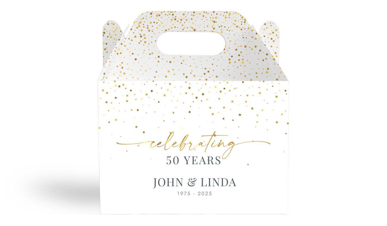 Falling Confetti Anniversary Personalised Gable Favour Box