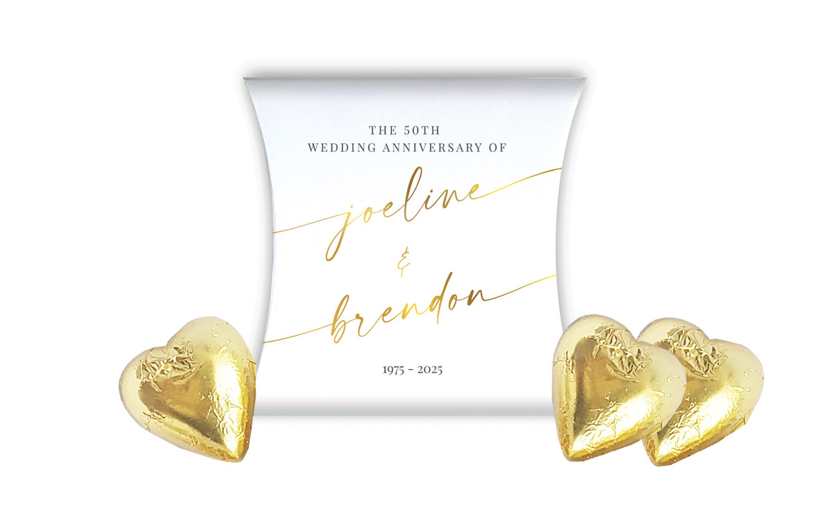 Golden Script Anniversary Personalised Pillow Boxes