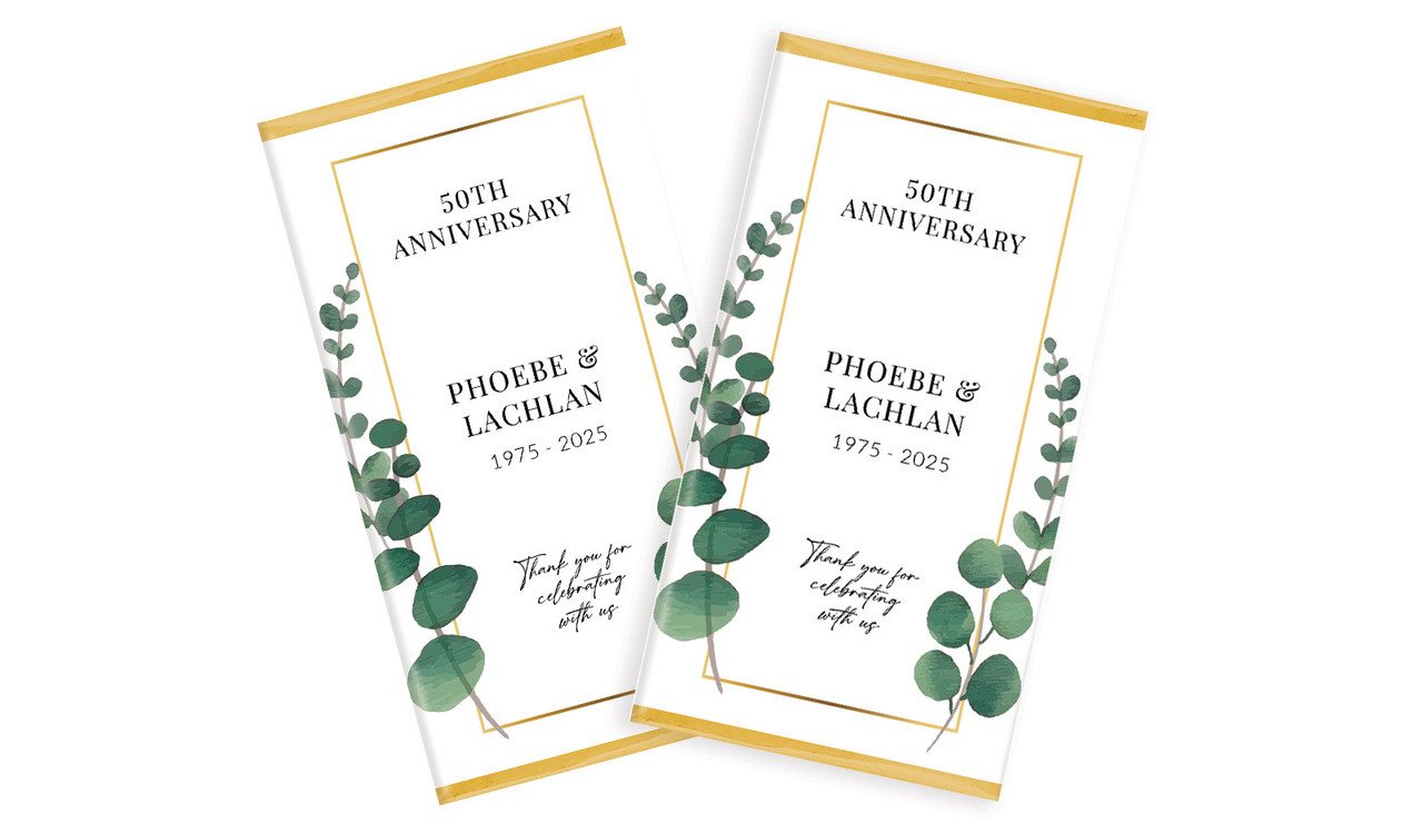 Eucalyptus In Gold Wedding Anniversary Chocolates