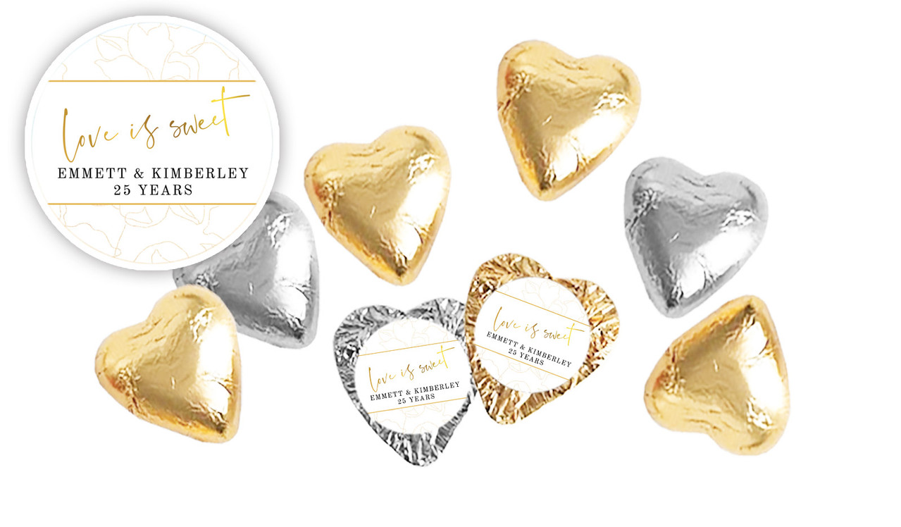 Love Is Sweet Anniversary Personalised Foil Chocolate Hearts