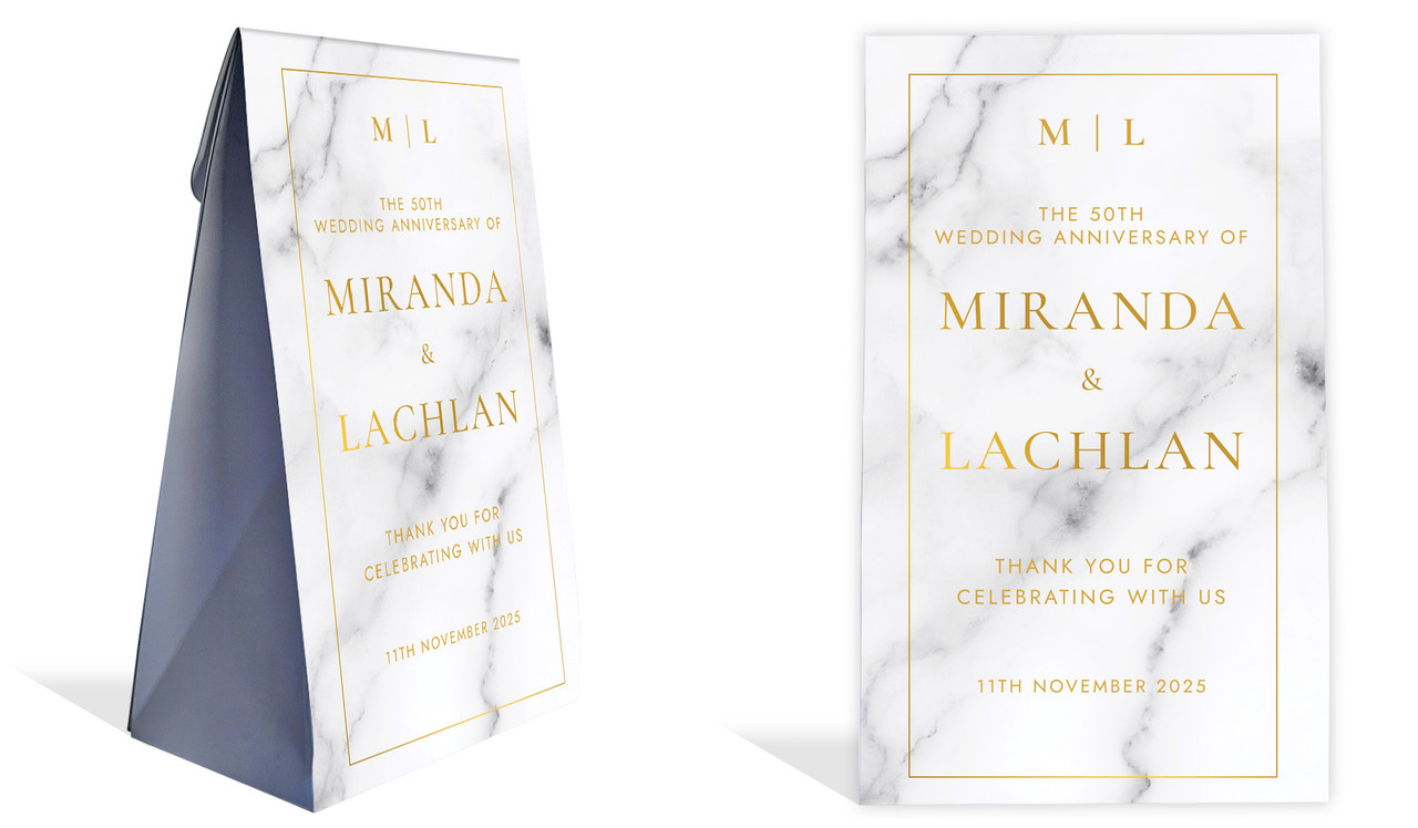 Monogram On Marble Anniversary Personalised Gusset Favour Bag