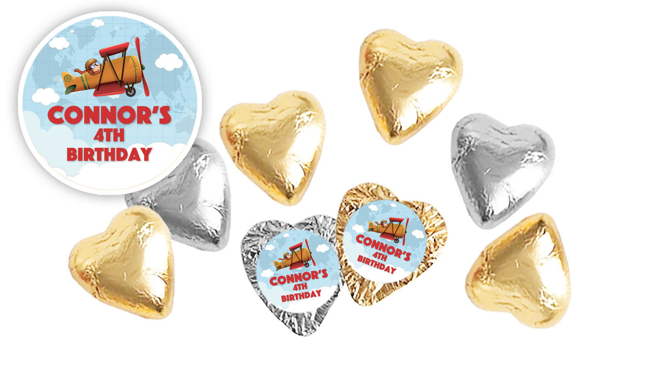 Aeroplane Birthday Personalised Foil Chocolate Hearts