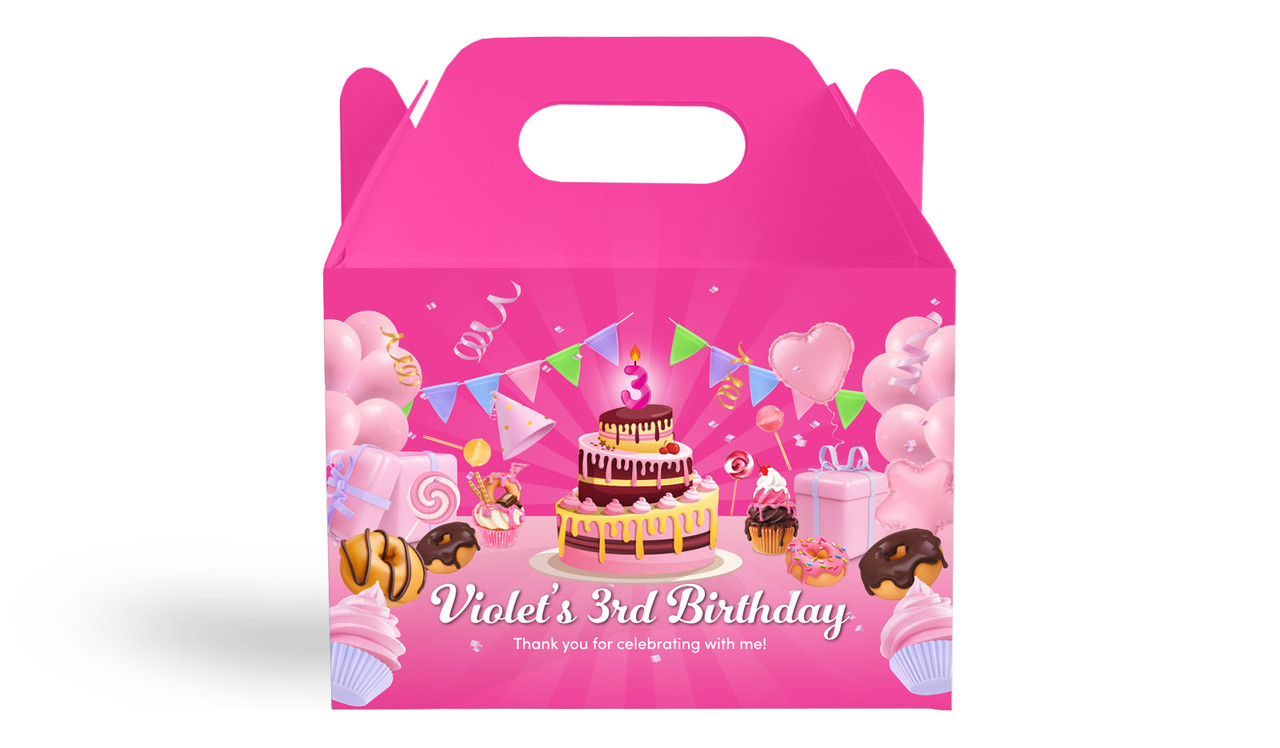 Birthday Cake Kids Party Personalised Gable Favour Box