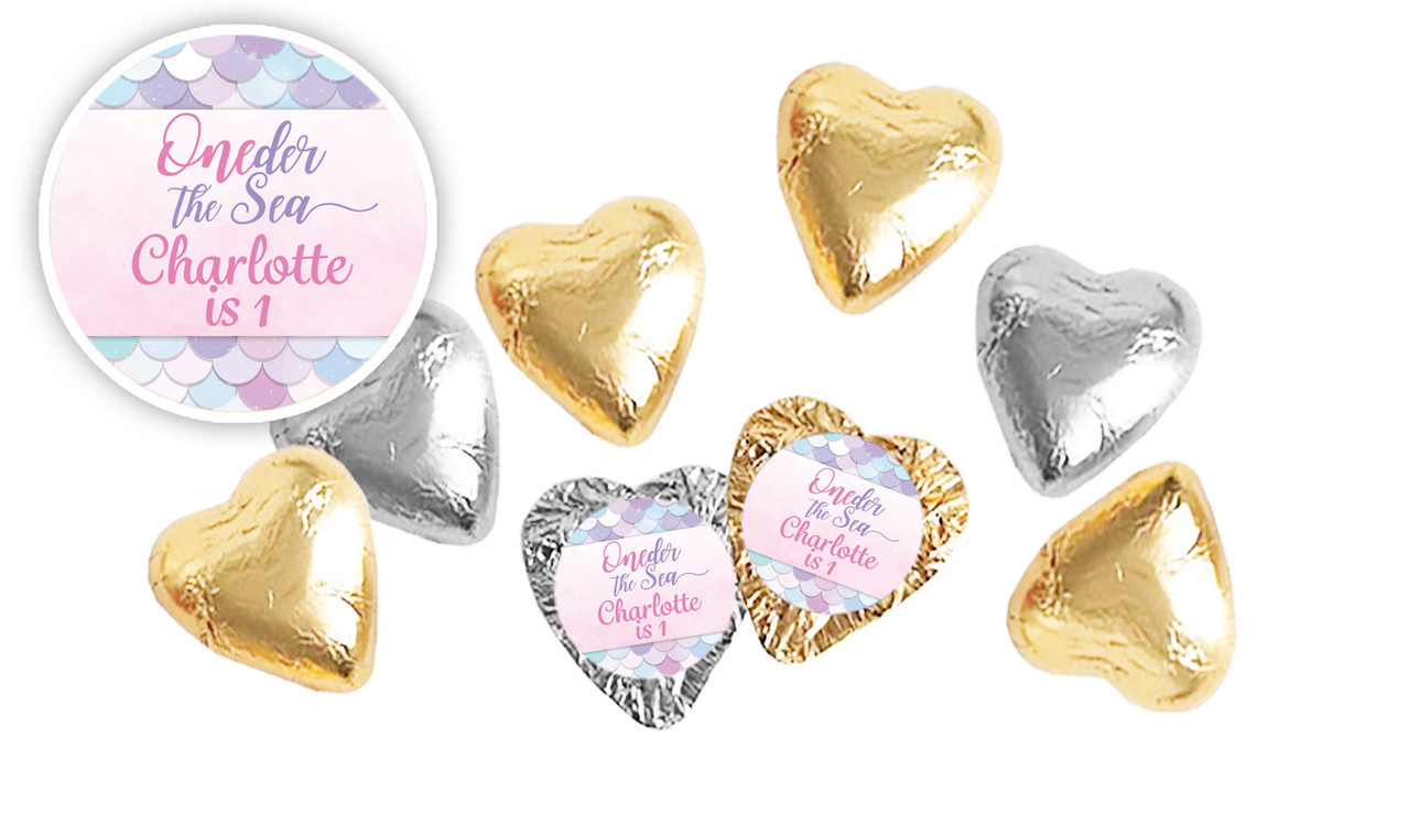 Mermaid 1st Birthday Birthday Personalised Foil Chocolate Hearts