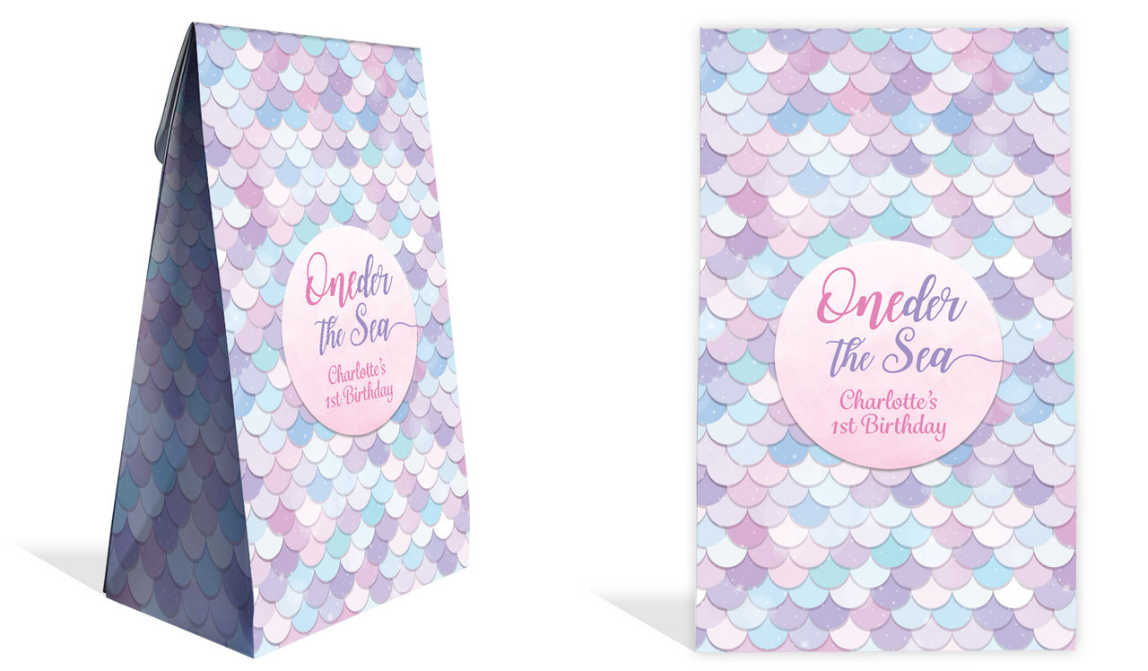 Mermaid 1st Birthday Kids Party Personalised Gusset Favour Bag