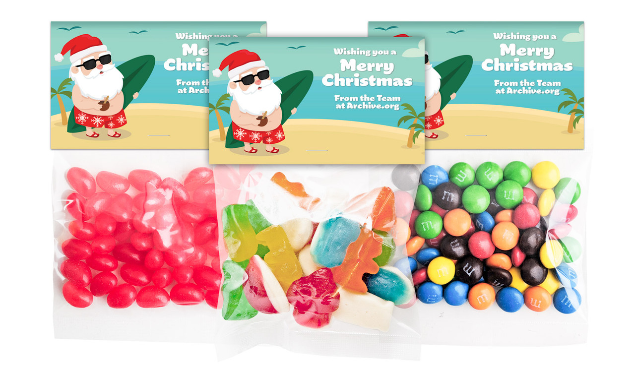 Beach Santa Christmas Personalised Lolly Bag With Topper