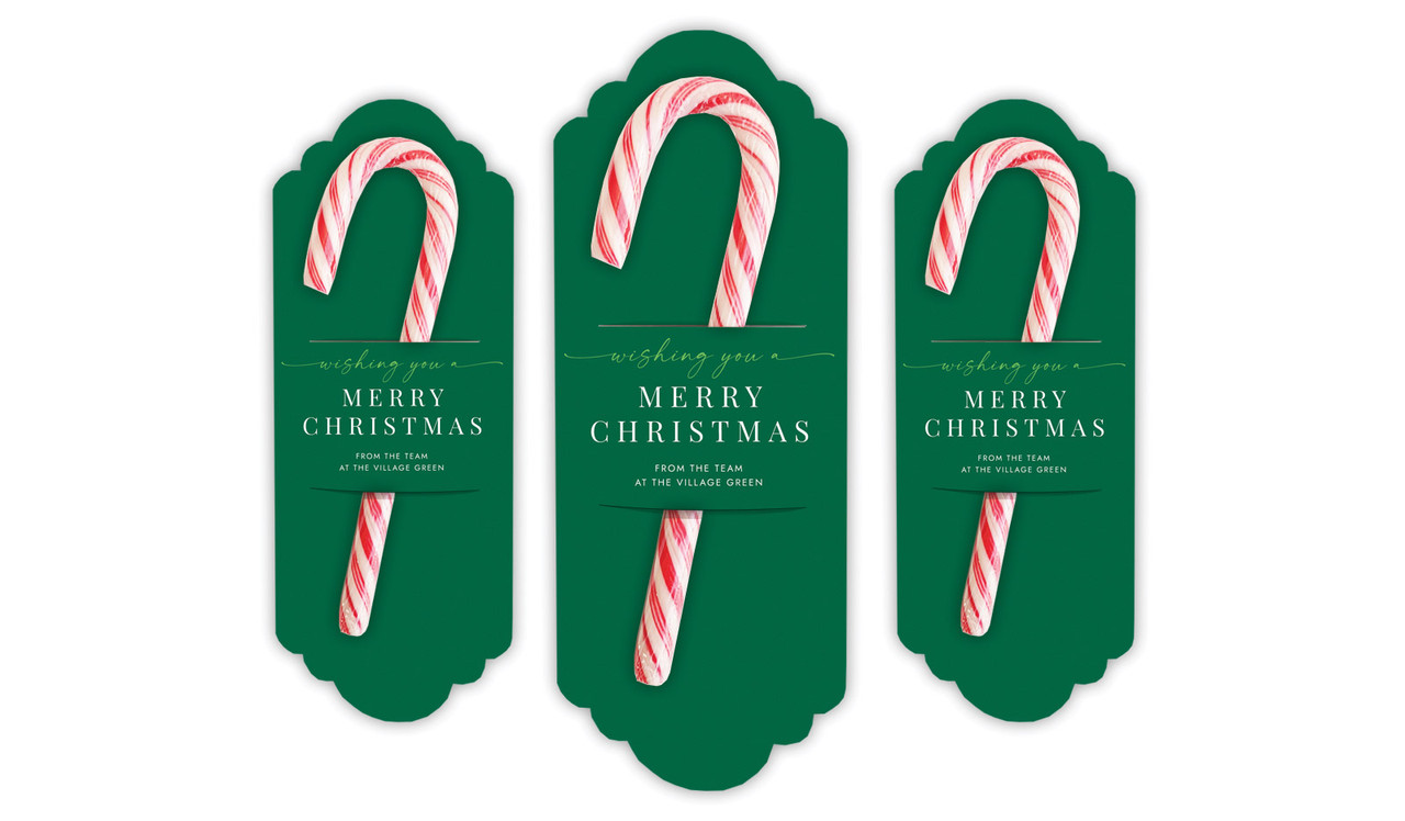 Flowing Green Christmas Personalised Candy Cane Card