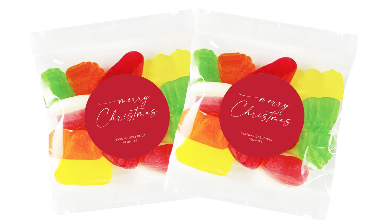 Red Cursive Christmas Personalised Lolly Bag Favour
