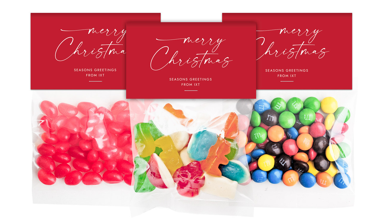 Red Cursive Christmas Personalised Lolly Bag With Topper
