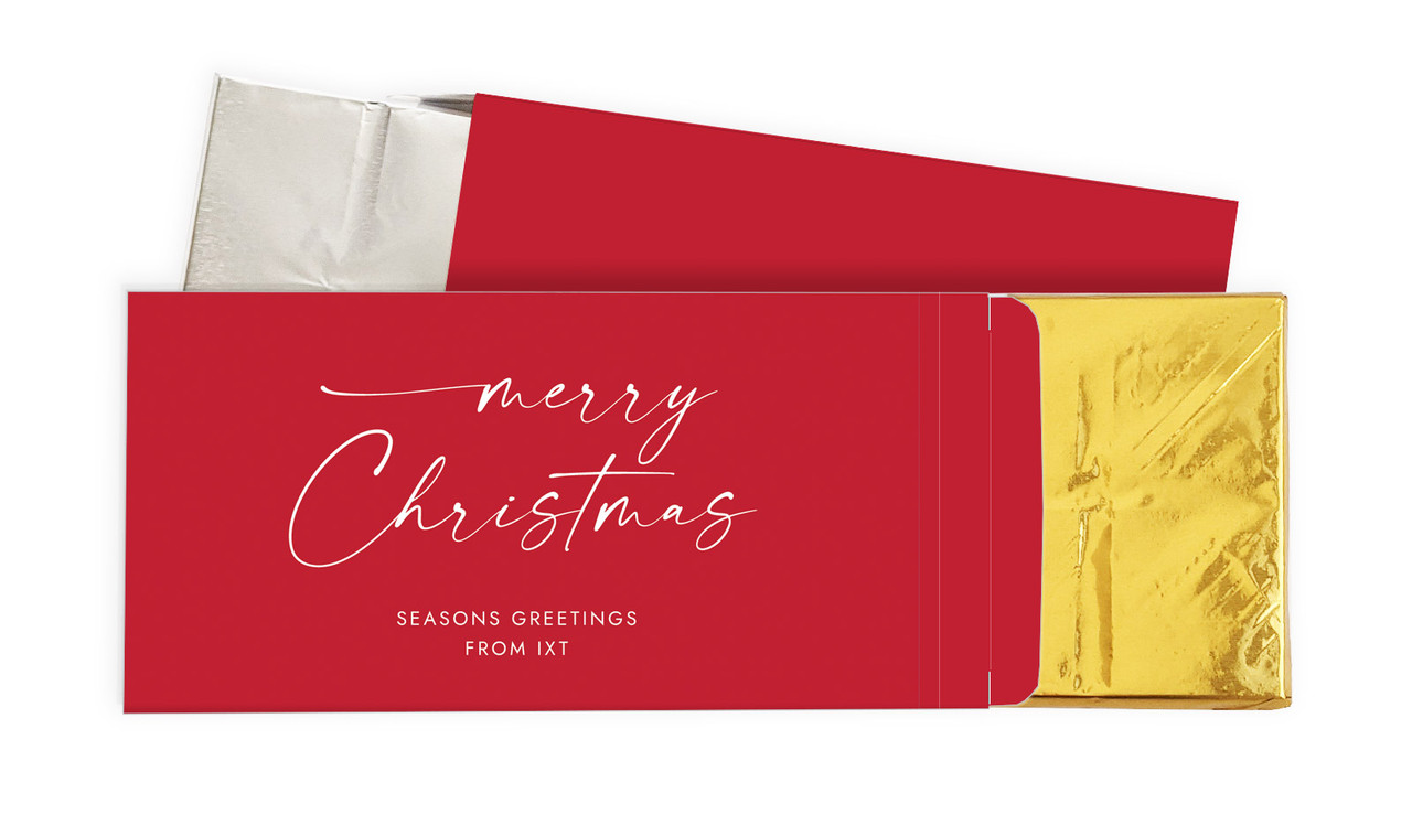 Red Cursive Christmas Personalised Chocolate Bar In A Box