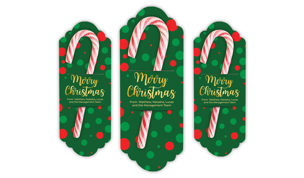 Xmas Dots Christmas Personalised Candy Cane Card