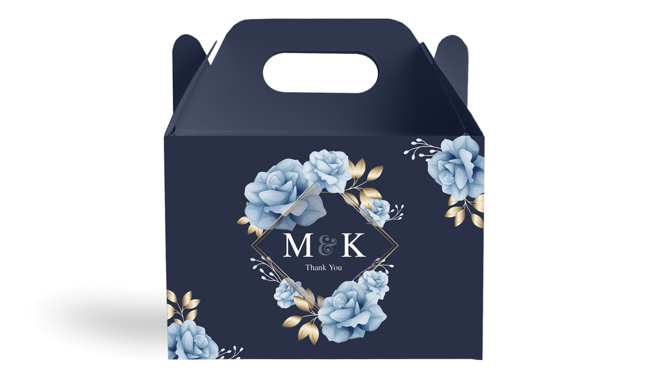 Flowers On Navy Engagement Personalised Gable Favour Box