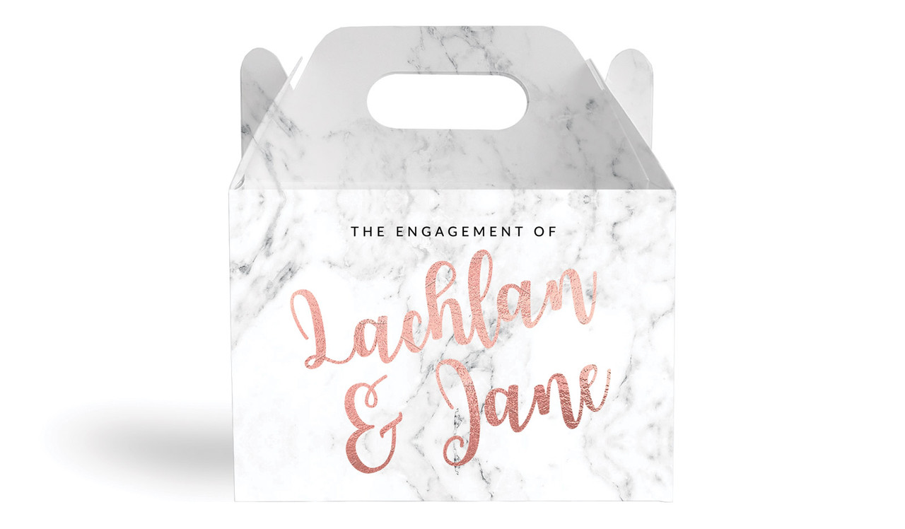 Marble & Rose Gold Engagement Personalised Gable Favour Box