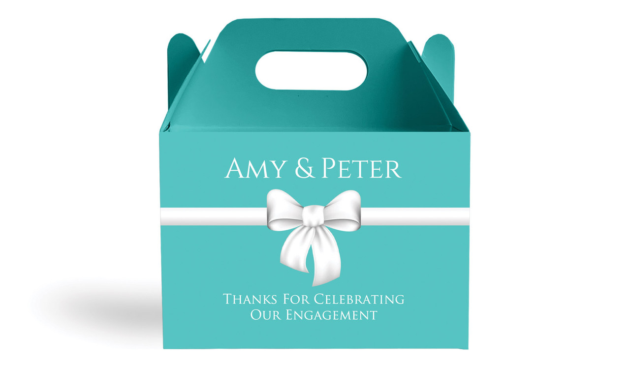 Turquoise Blue Bow Engagement Personalised Gable Favour Box