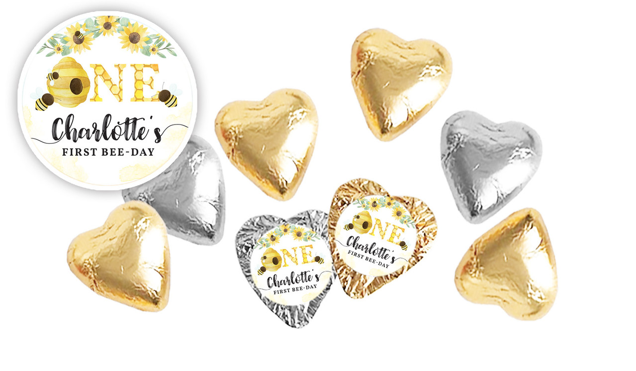 Bee 1st Birthday Birthday Personalised Foil Chocolate Hearts